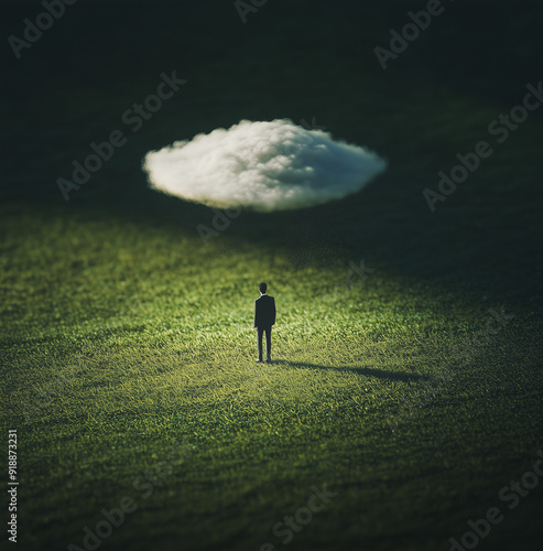 Person Standing Inside an Enormous Circular Structure with Mossy Ground