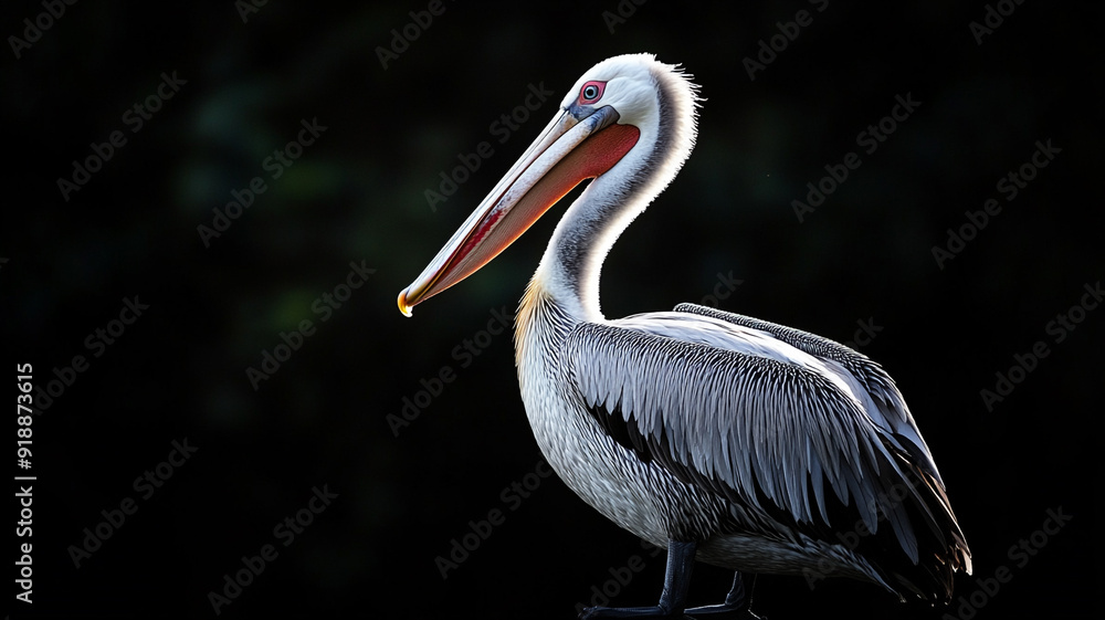 Close up of Pelican bird portrait isolated on black background Close up of Pelican bird portrait isolated on black background