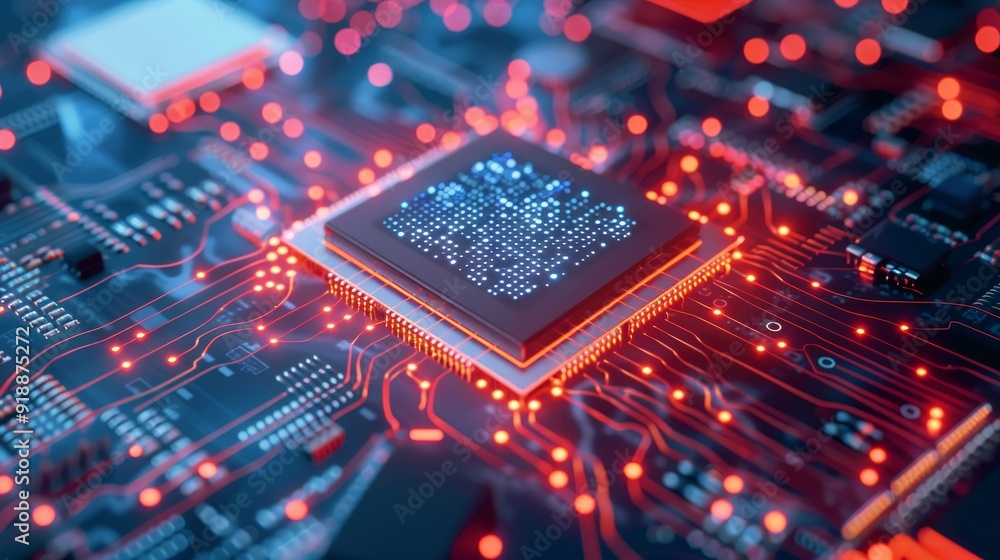 Close-Up of Advanced Microchip on Circuit Board Close-Up of Advanced Microchip on Circuit Board