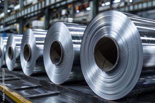 Aluminum rolls in production shop of plant photo