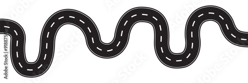 Horizontal asphalt Wavy road template. Winding  curves road vector, Seamless highway marking Isolated on white background. Seamless pattern of asphalt road. stock vector illustration.