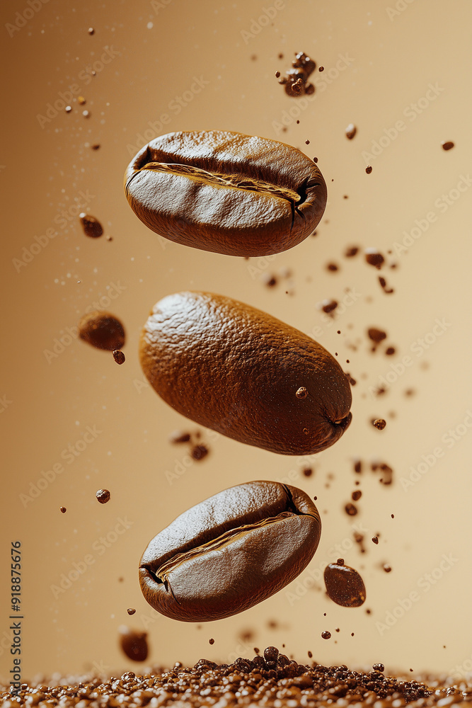 Floating Coffee Beans and Granules Floating Coffee Beans and Granules