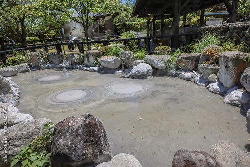 May 16 2024 bozu jigoku hell Beppu , circle bubbles forming in grey photo