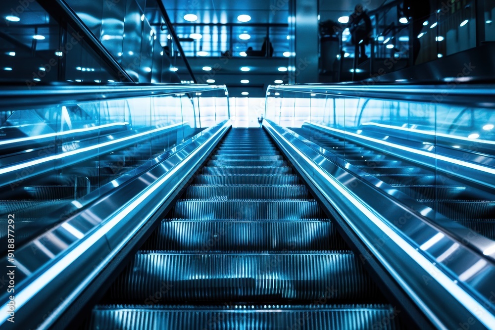 Blue toned perspective of escalator Blue toned perspective of escalator