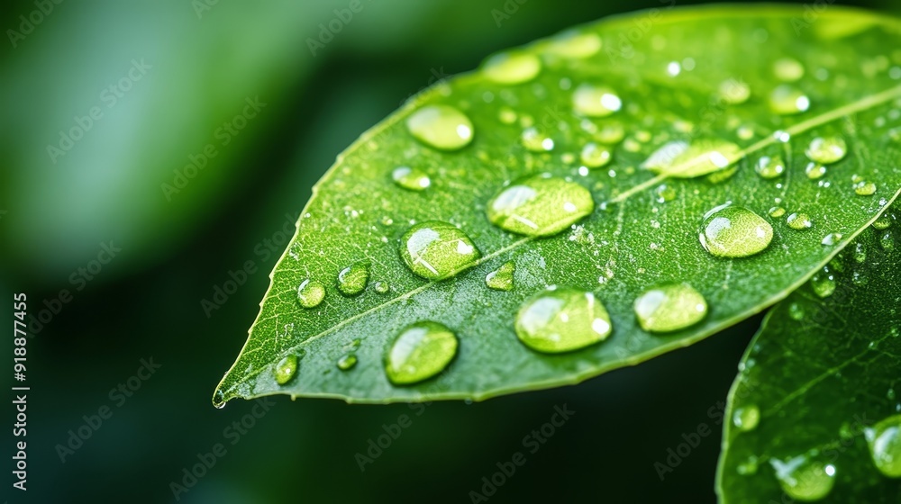 Close-up of Green Leaf with Water Droplets Close-up of Green Leaf with Water Droplets