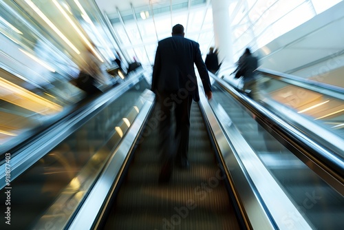 Blurred motion of singles on escalator