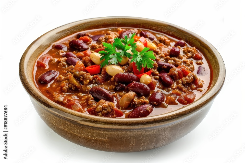 Bowl of delicious chili con carne against white background Bowl of delicious chili con carne against white background