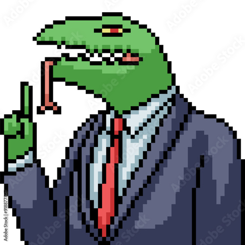 pixel art of lizard business man