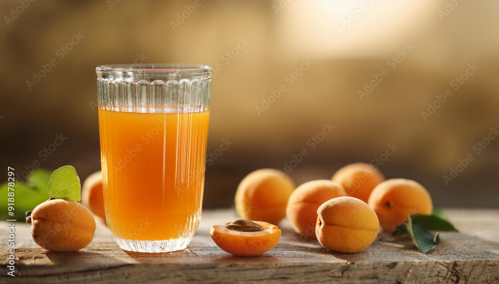 Glass of fresh summer apricot juice on wooden table. Organic and healthy drink. Tasty beverage. Glass of fresh summer apricot juice on wooden table. Organic and healthy drink. Tasty beverage.