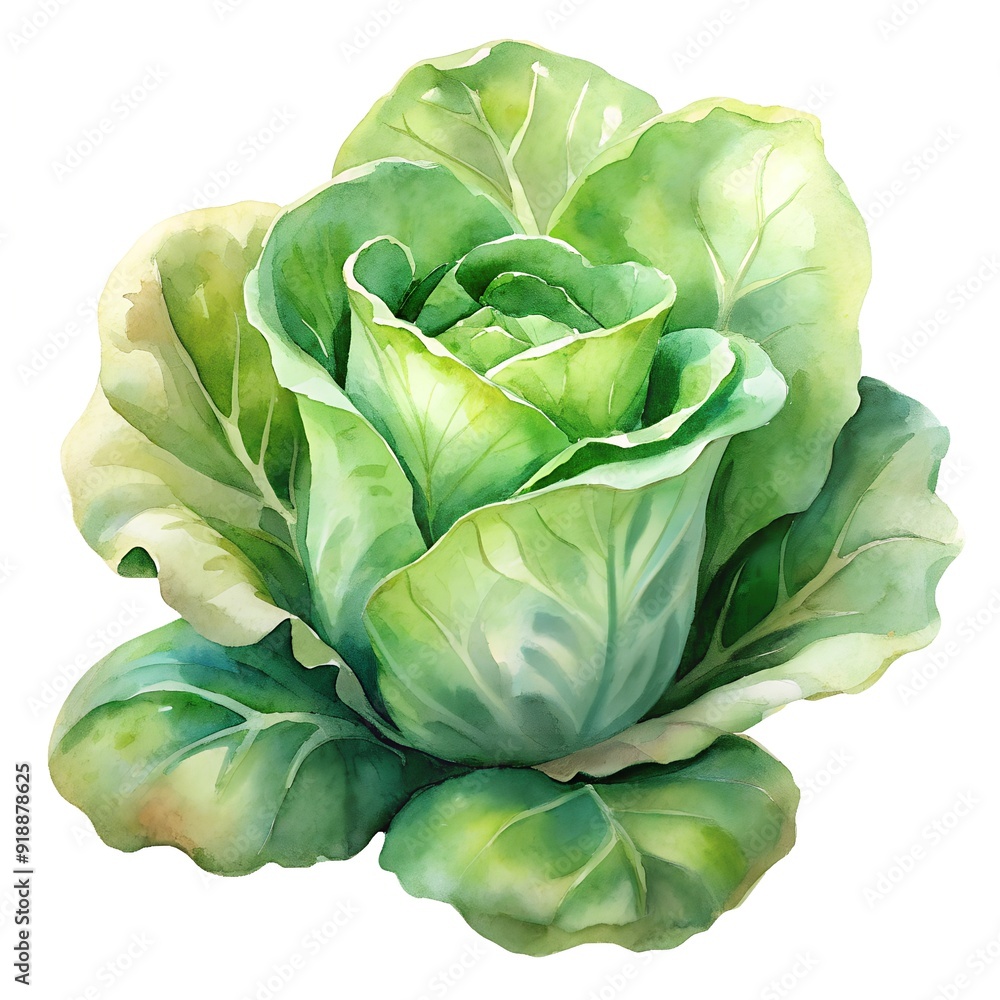 Obraz premium lettuce vegetable watercolor hand drawn illustration isolated on white