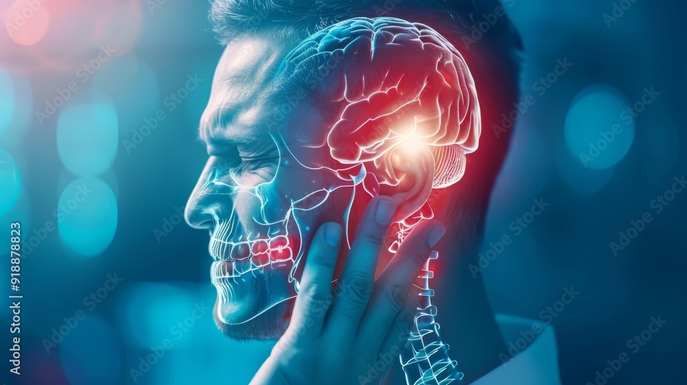 3D illustration of man with head and neck pain 3D illustration of man with head and neck pain
