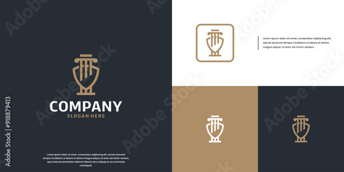 pillar logo with shield, legal symbol, modern minimalist style, vector template.
