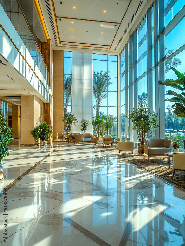 Fototapeta premium Elegant Hotel Lobby with Modern Interior Design