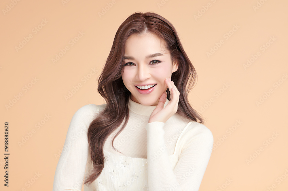 Beautiful young asian woman with clean fresh skin on beige background, Face care, Facial treatment, Cosmetology, beauty and spa, Asian women portrait. Beautiful young asian woman with clean fresh skin on beige background, Face care, Facial treatment, Cosmetology, beauty and spa, Asian women portrait.