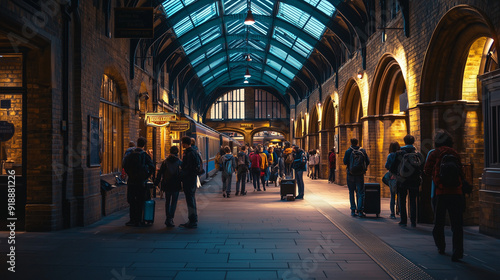 Crowded Train Station Interior