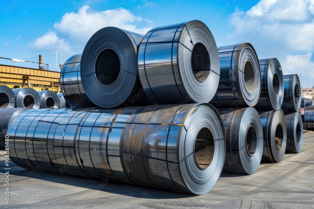 Cold steel coils rolled in the harbor Cold steel coils rolled in the harbor