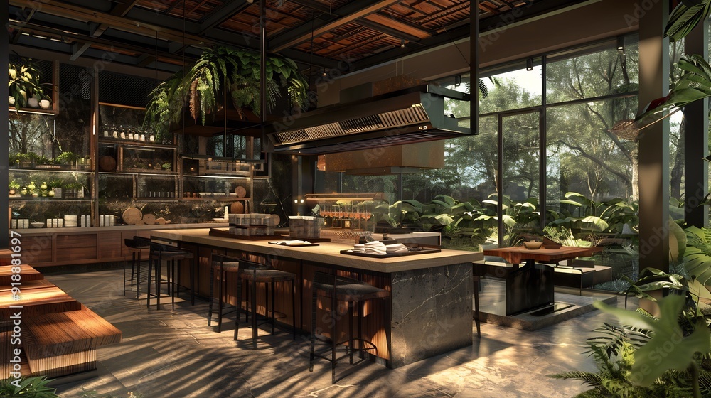 Modern Kitchen with Rustic Touches and Lush Greenery Modern Kitchen with Rustic Touches and Lush Greenery