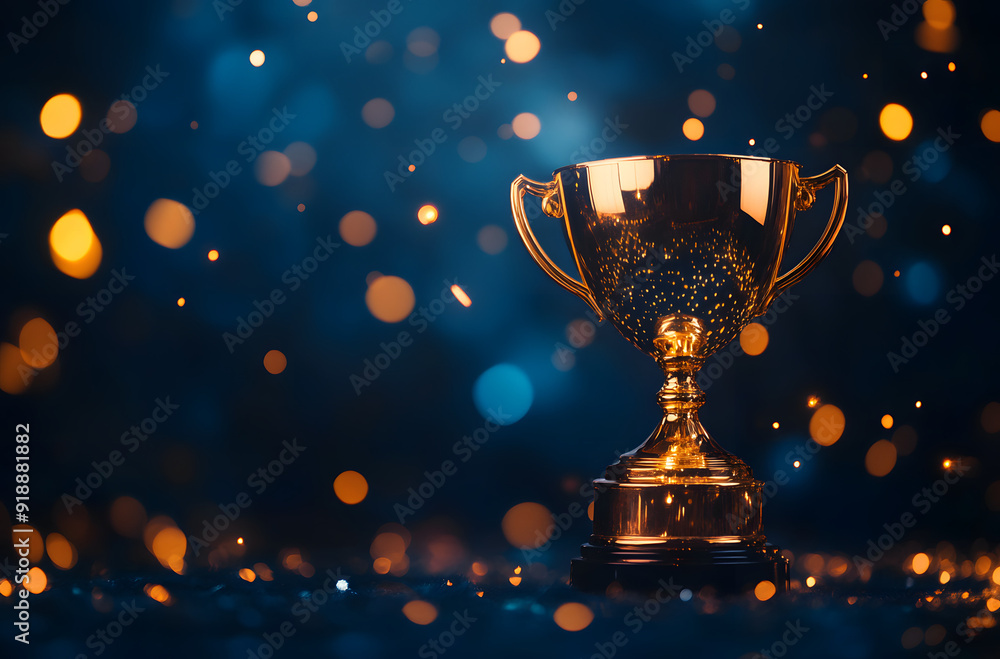 The Pioneering Period: Golden Trophy Cup on a Blue Background, Celebrating Achievement and Excellence in a Prestigious Setting The Pioneering Period: Golden Trophy Cup on a Blue Background, Celebrating Achievement and Excellence in a Prestigious Setting