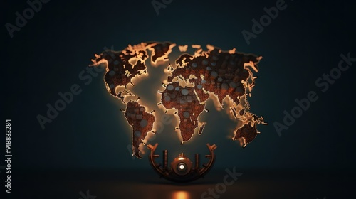World Map with Glowing Lights