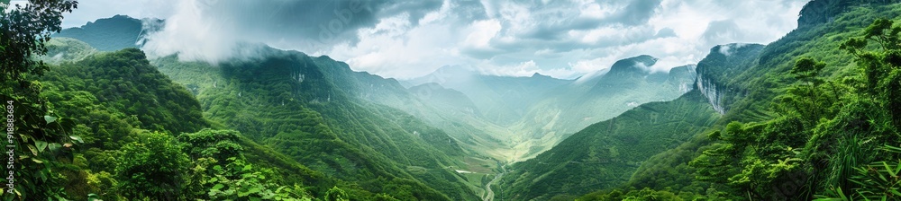 Panorama of Lush Green Mountains
