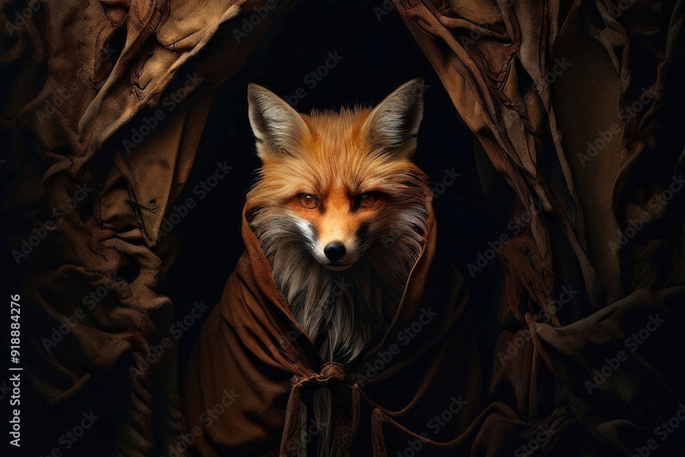 Naklejka premium the AI Image Generator, fox with feline features adorned in the attire of a Buddhist monk, embodying a unique and
