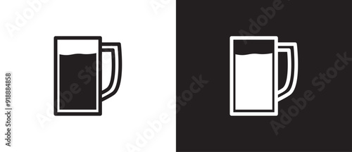 Beer mug icon, Drink glass icon. Glass cup icon for drinks in flat style. Vector illustration isolated on black and white background. Eps10