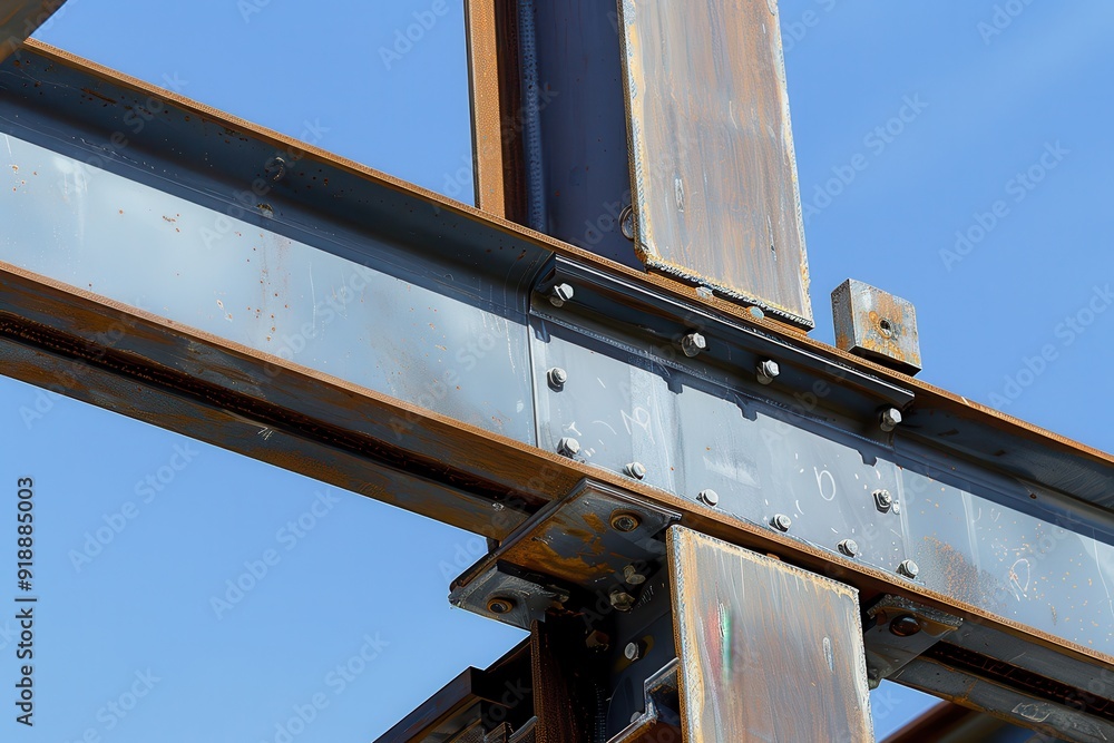 H beam steel structure with detailed connection joints Stock Photo ...