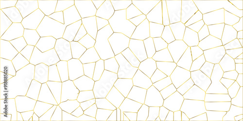 Golden gradient lines stroke abstract white crystalized broken glass background. Voronoi diagram background. abstract desktop texture design digital art wallpaper, vector illustration.	