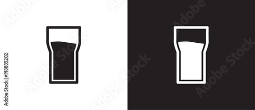 Pint glass icon, Drink glass icon. Glass cup icon for drinks in flat style. Vector illustration isolated on black and white background. Eps10