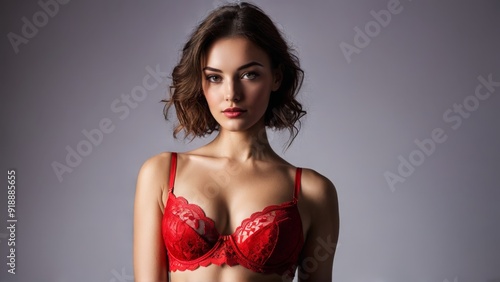 Wallpaper Mural Woman red lace bra high waisted briefs confident smirk low angle shot powerful and seductive Torontodigital.ca