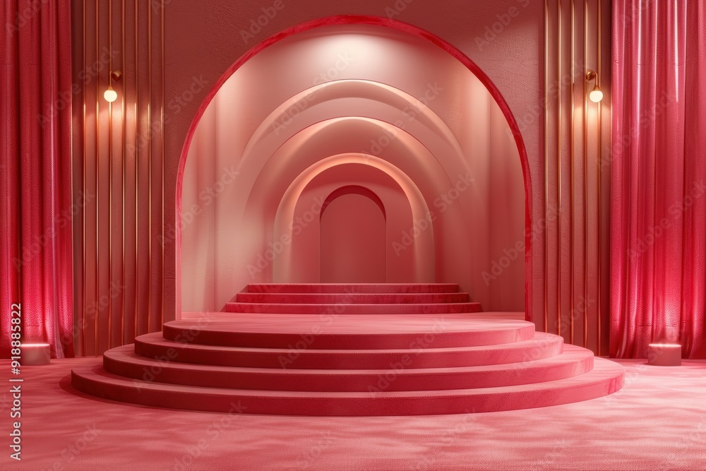 A Pink Podium Underneath Arched Lights A Pink Podium Underneath Arched Lights