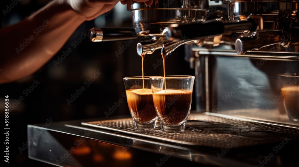 A barista's hands pulling a shot of espresso, A barista's hands pulling a shot of espresso,