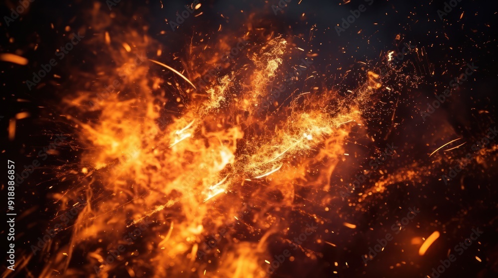 A close-up shot capturing vibrant fire sparks bursting A close-up shot capturing vibrant fire sparks bursting