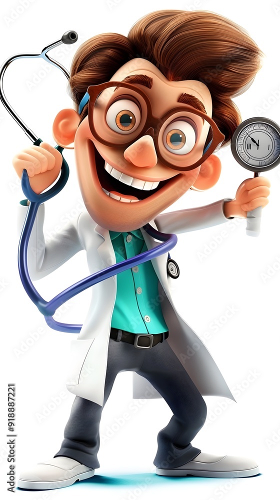 Cartoon Doctor Character Holding Stethoscope and Blood Pressure Gauge. Cartoon Doctor Character Holding Stethoscope and Blood Pressure Gauge.