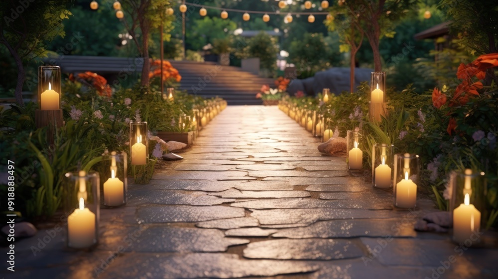 Obraz premium Romantic Candlelit Path in a Garden