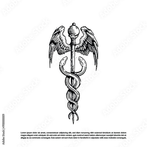 Vintage retro sketch art medical pharmacy snake vector art illustration