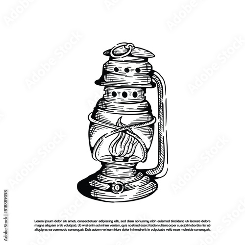 Sketch art flame lantern lamp vector illustration