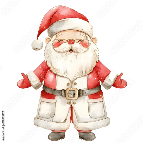 a super cute cartoon chubby Santa wearing santacaus costume, single object, watercolor illustration photo