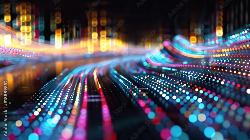 Obraz premium Abstract light trails forming a cyber grid