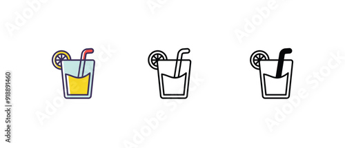 Lemonade Icons set thin line and glyph vector icon illustration