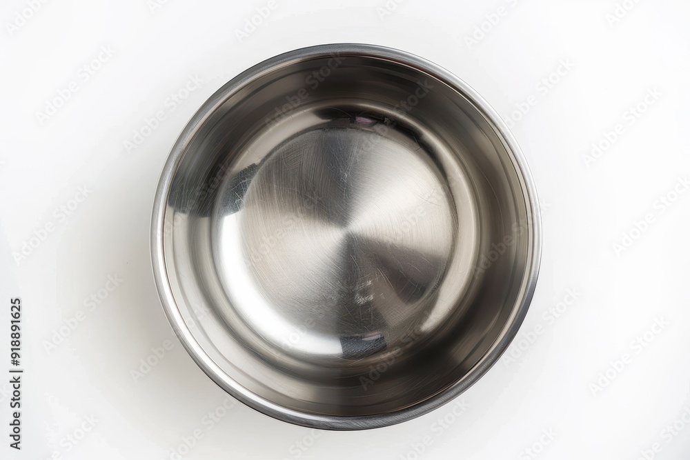 Overhead shot of stainless steel bowl on white background Overhead shot of stainless steel bowl on white background