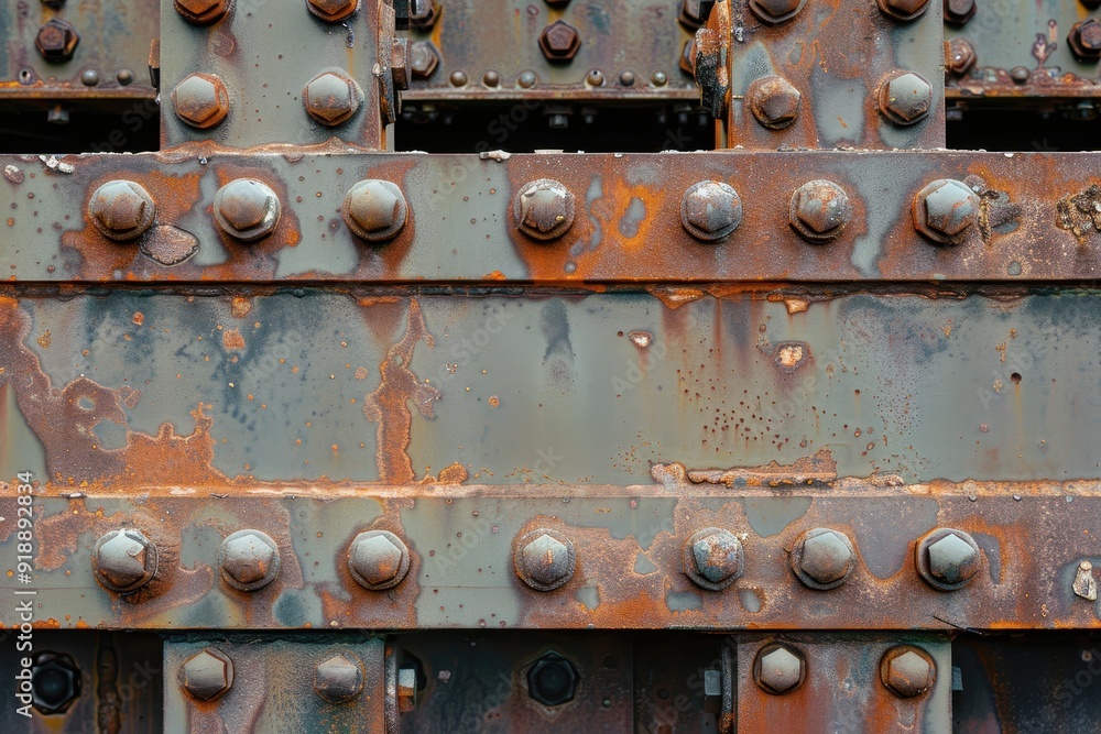 Piece of a bridge beam rivets on rusted metal Piece of a bridge beam rivets on rusted metal