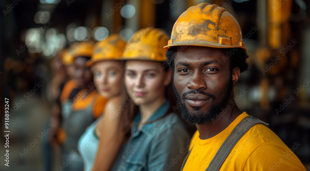 Workers in protective helmets, created with Generative AI technology. Workers in protective helmets, created with Generative AI technology.