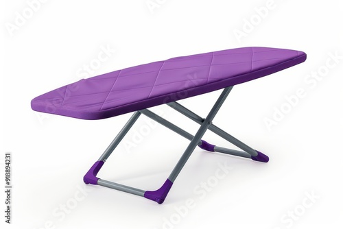 Purple folding ironing board on white background