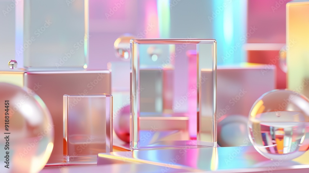 3D render of abstract geometric background with translucent glass shapes 3D render of abstract geometric background with translucent glass shapes