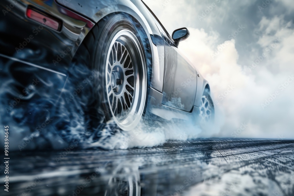 Racing with wheel smoke and speed Racing with wheel smoke and speed