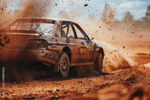 Racing car on dirty track photo