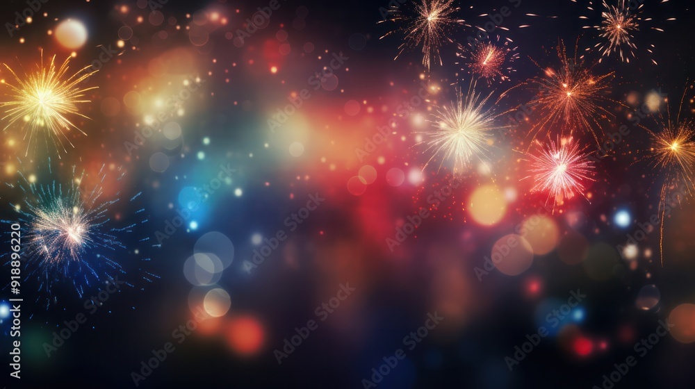 Abstract holiday background featuring a dazzling array of colorful fireworks exploding in the dark sky, Abstract holiday background featuring a dazzling array of colorful fireworks exploding in the dark sky,