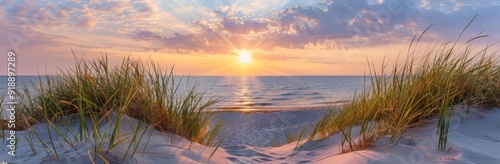 Sunset View Through Beach Grass