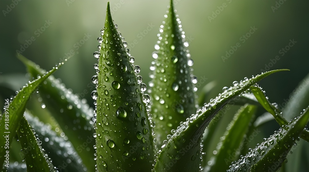 Green aloe vera leaf with dew drops background.generative.ai Green aloe vera leaf with dew drops background.generative.ai